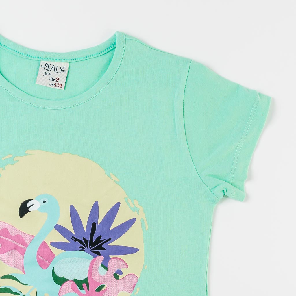 Παιδικό σετ Για Κορίτσι Κοντομάνικη μπλούζα  3/4  Παντελόνι με τσαντακι  Selay  Πρασινο