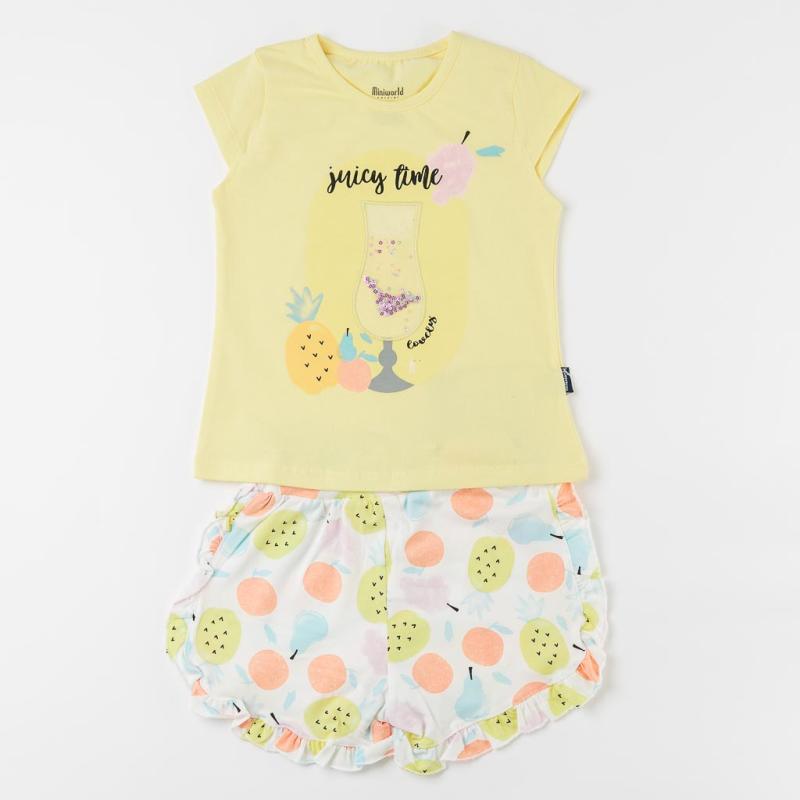 Set pentru copii Pentru fată tricou şi pantaloni scurţi  Miniworld   Juicy Time  galben