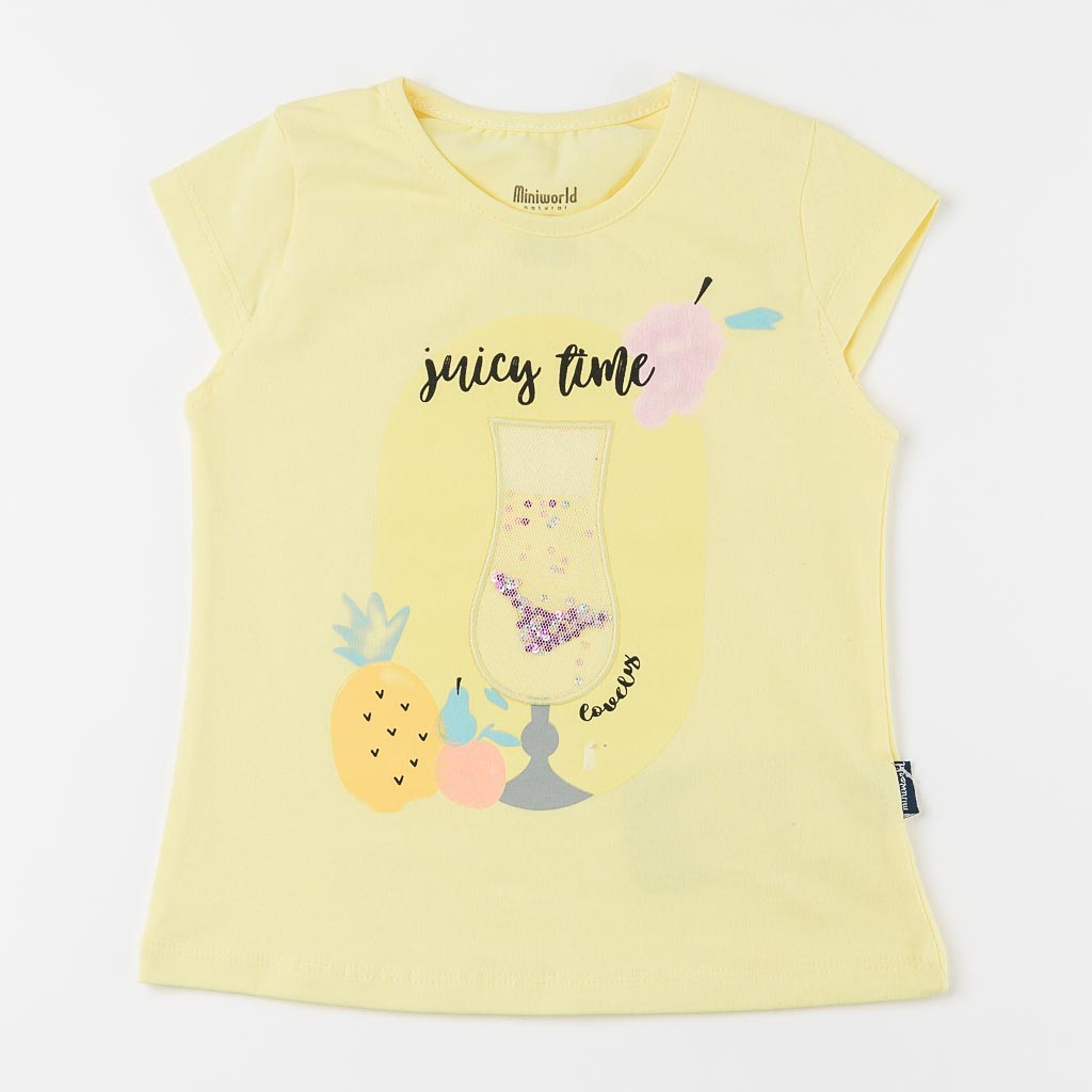 Детски комплект за момиче тениска и къси панталонки Miniworld Juicy Time Жълт