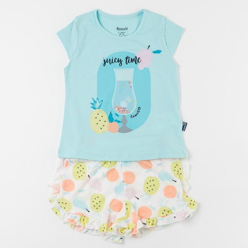 Childrens clothing set For a girl t-shirt and shorts  Miniworld   Juicy Time  Blue