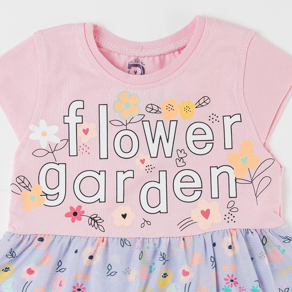 Детска лятна рокля от трико Flower Garden Розова
