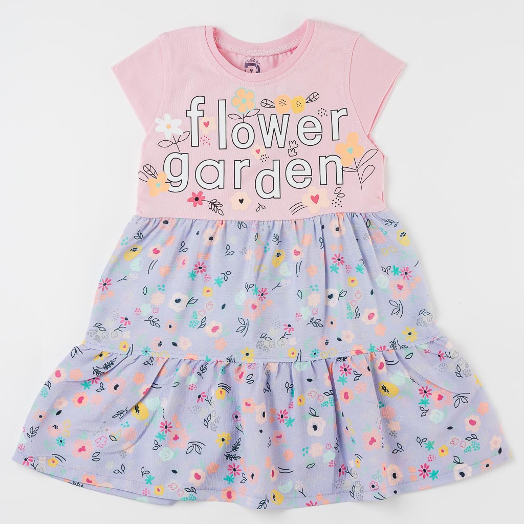 Παιδικό καλοκαιρινο φορεμα аπό τρικο  Flower Garden  Ροζε