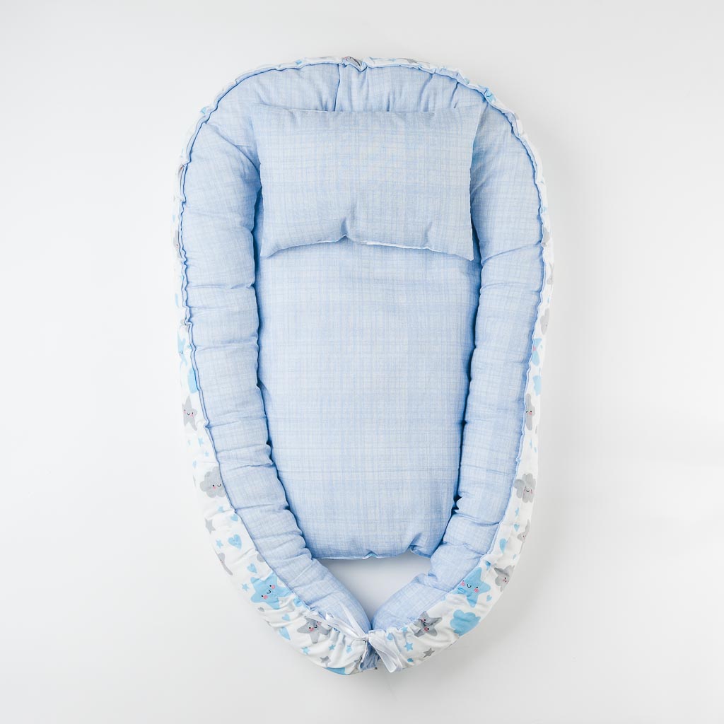 Бебешко гнездо с възглавничка за момче 70x45 cm. Sleepy Baby Синьо