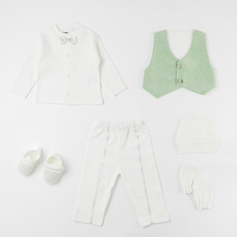 Set For a boy 6 parts with baby shoes  Bebes  Green