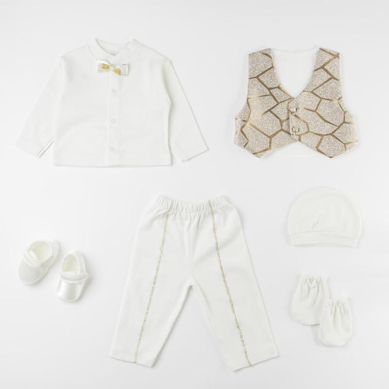 Set For a boy 6 parts with baby shoes  Bebes  Brown