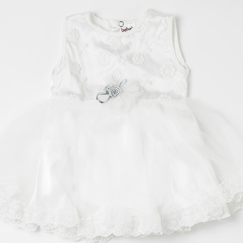 Комплект за изписване за момиче 4 части с рокля и обувчици Bebes White Rose Бял