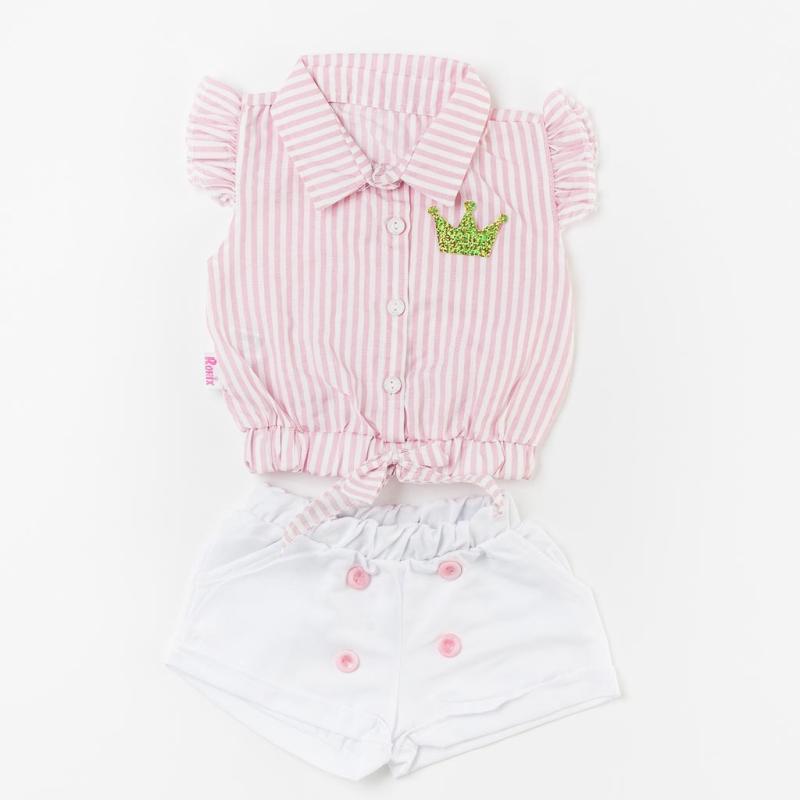 Бебешки комплект  момиче ри и къси панталонки Different Crown Розов