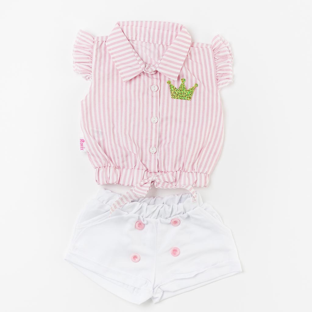Бебешки комплект за момиче риза и къси панталонки Different Crown Розов