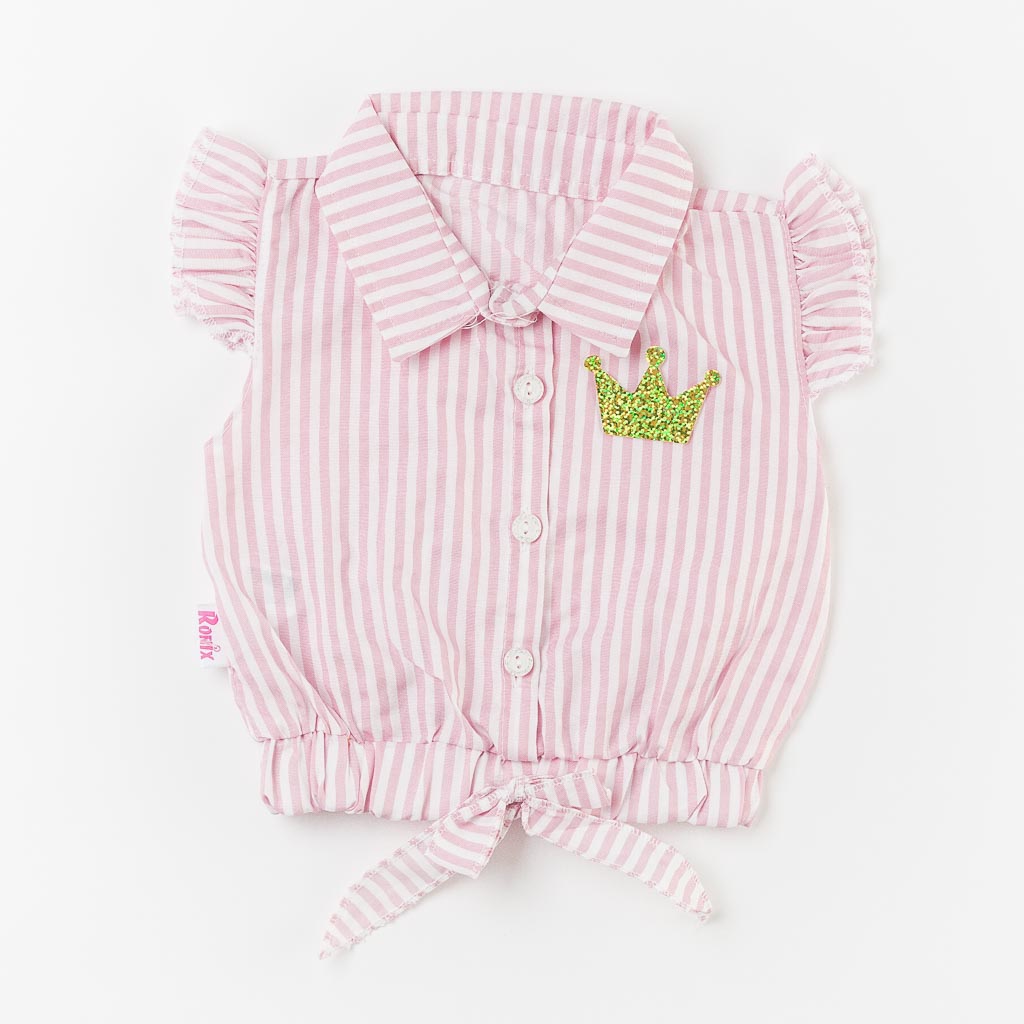Бебешки комплект за момиче риза и къси панталонки Different Crown Розов