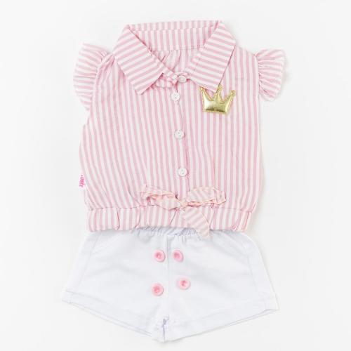 Бебешки комплект за момиче риза и къси панталонки Crown Розов