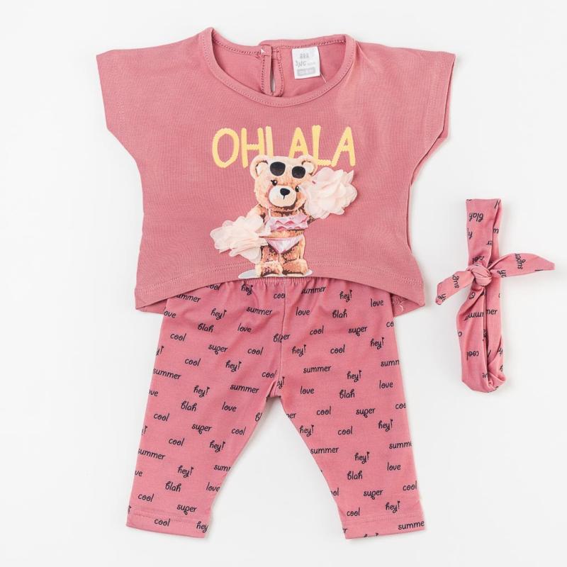 Беебешки комплект  Κοντομάνικη μπλούζα Κολάν και κορδελα για τα μαλλια  JNF Baby   Ohlala  Ροζ