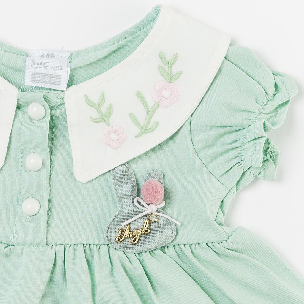 Беебешки комплект  Τούνικ κοντο παντελονι με κορδελα για μαλλια  JNF Baby   Miss Bunny  Μεντα