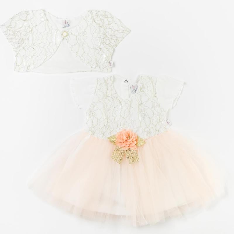 Baby formal dress with short sleeves and bolero  Bulsen Golden Baby Rose   Peach