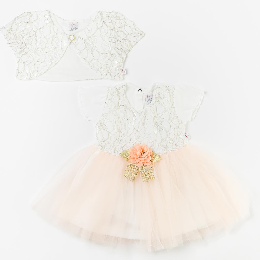 Βρεφικο επισημο φορεμα με κοντο μανικι με μπολερο  Bulsen Golden Baby Rose   Ροδακινι