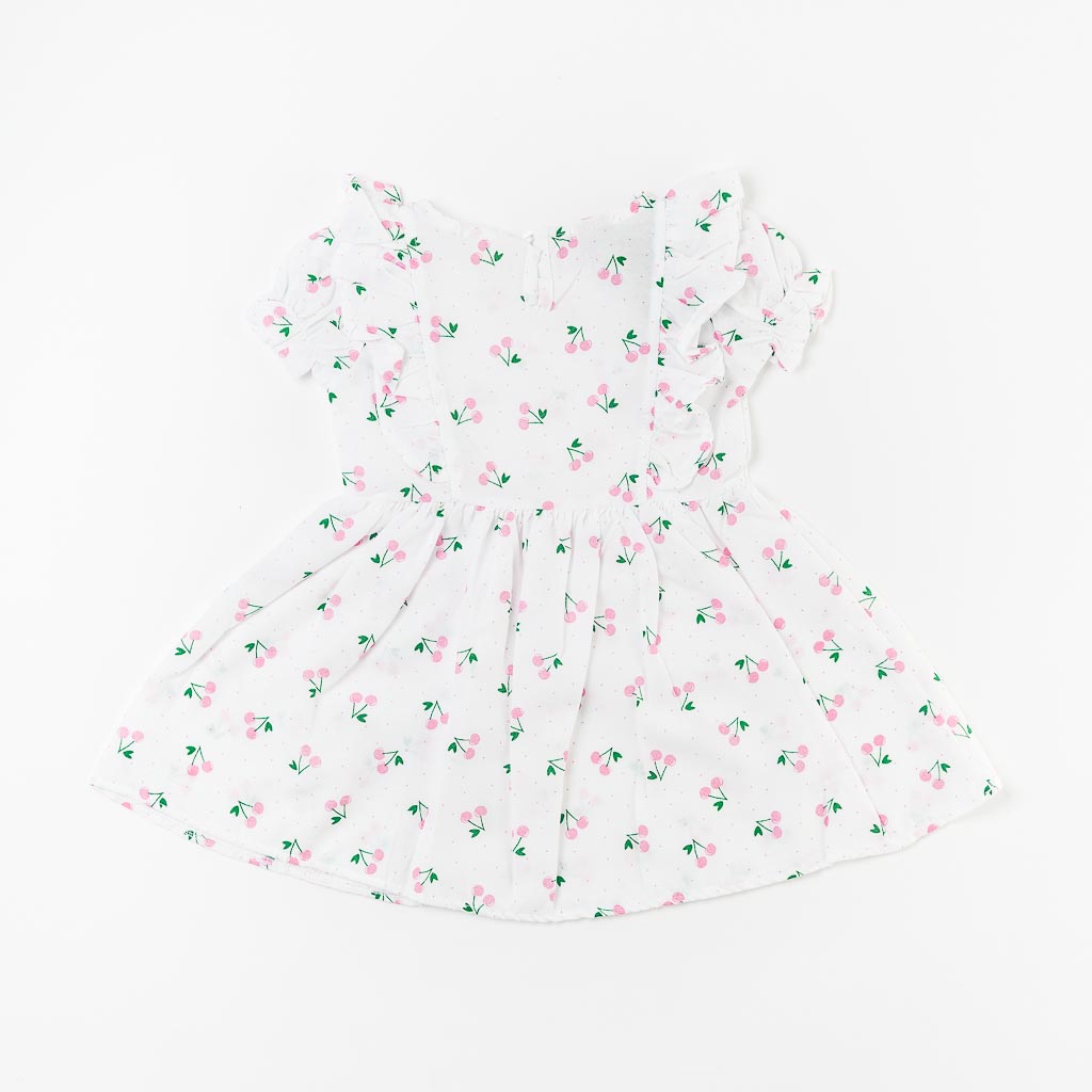 Детска лятна рокля от памук Cherry Бяла