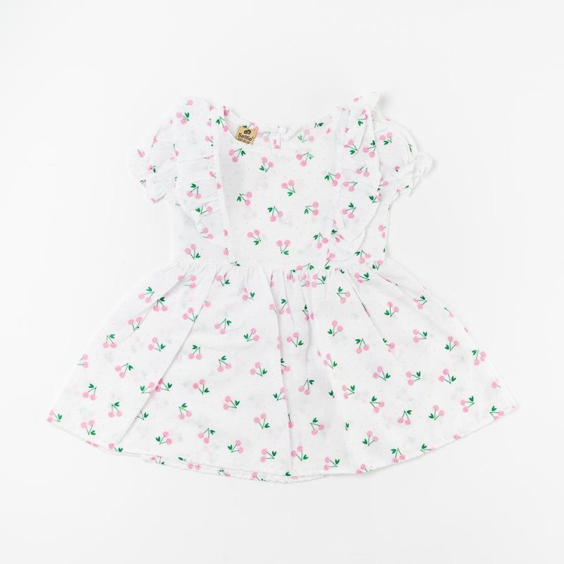 Childrens summer Dress of cotton  Cherry  White