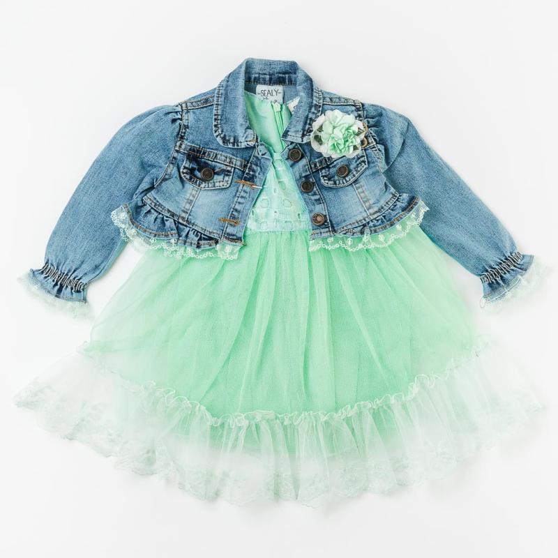Childrens clothing set Dress with tulle and Denim jacket  Sealy Kids  Mint