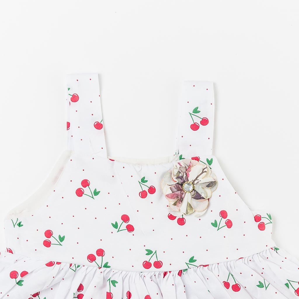 Παιδικό σετ Φόρεμα με καπελο  Kidex   Cherrys  Ασπρο