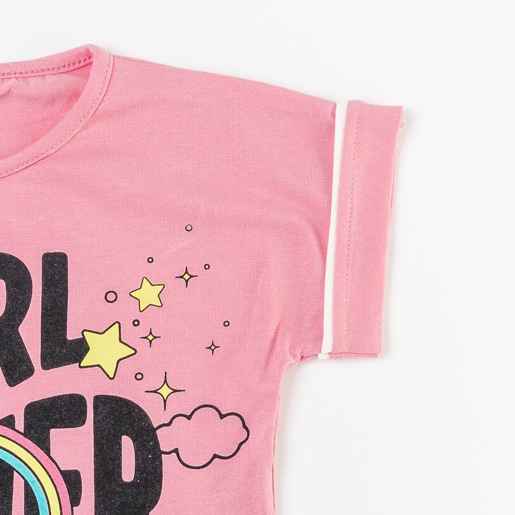 Παιδικό σετ Κοντομάνικη μπλούζα με  дънкова пола   Unicorn Vibes  Ροζε