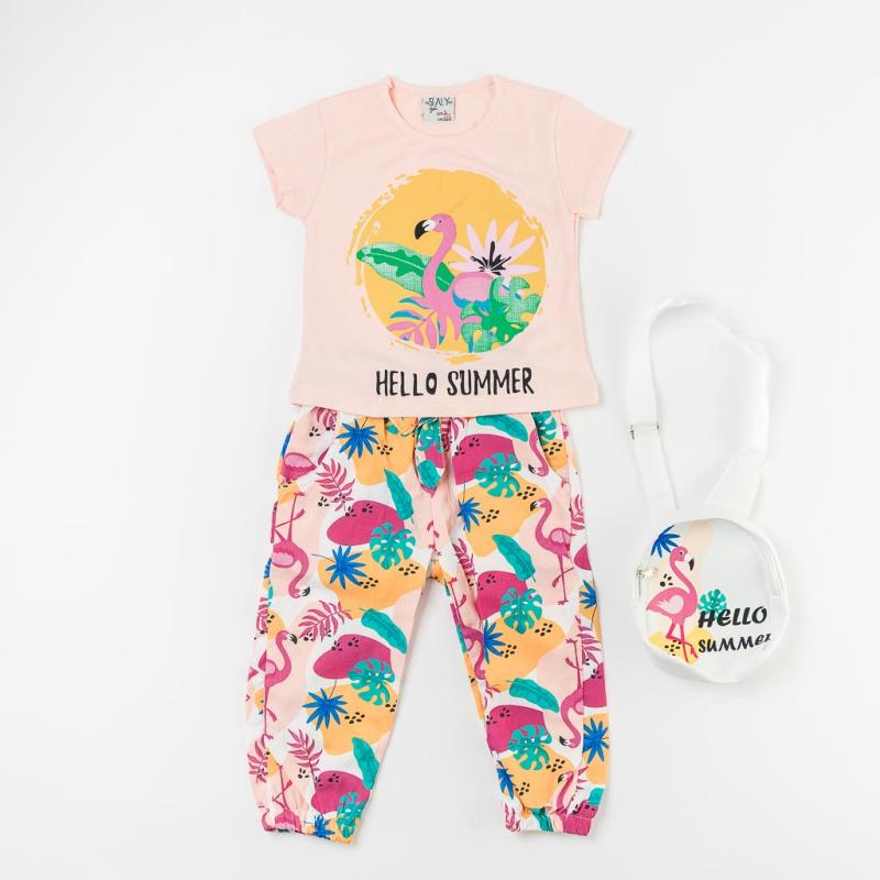 Childrens clothing set For a girl T-shirt  3/4  Pants  и чантичка   Selay  Peach