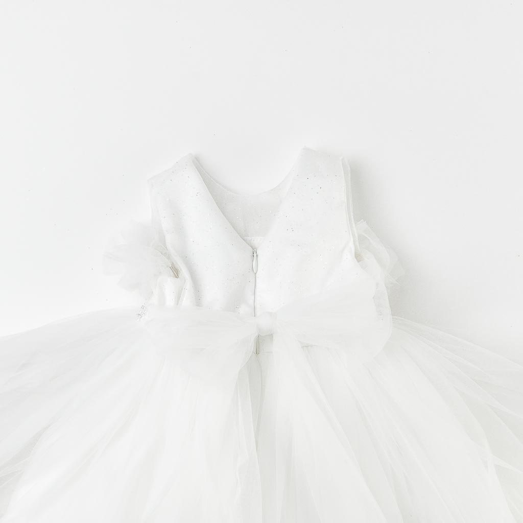 Παιδικο επισημο φορεμα με τουλι μπροκάρ και στεκα  Miss Lucia White Princess  ασπρα