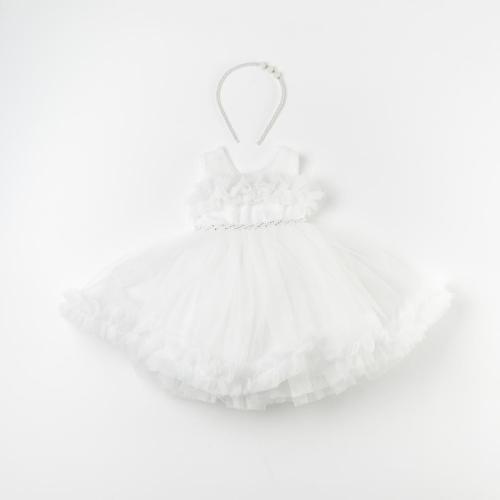 Παιδικο επισημο φορεμα με τουλι μπροκάρ και στεκα  Miss Lucia White Princess  ασπρα