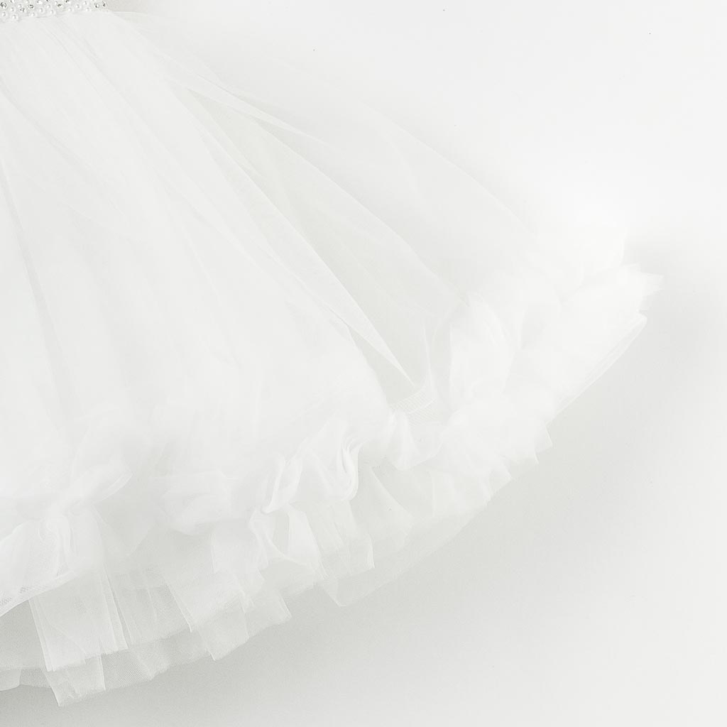 Детска официална рокля с тюл брокат и диадема Miss Lucia White Princess Бяла