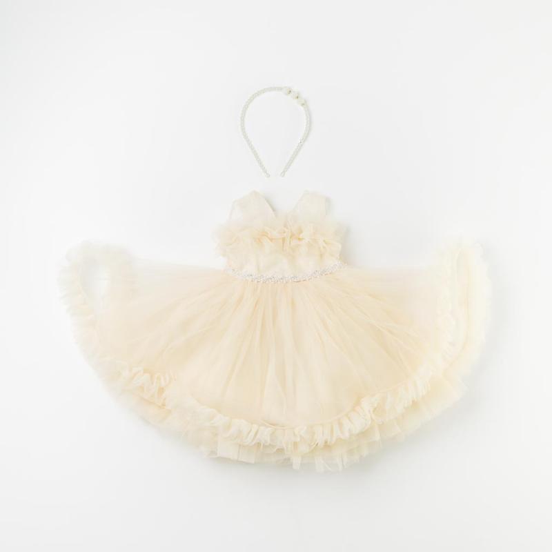 Childrens formal dress with tulle glitter and tiara  Miss Lucia Princess  Beige