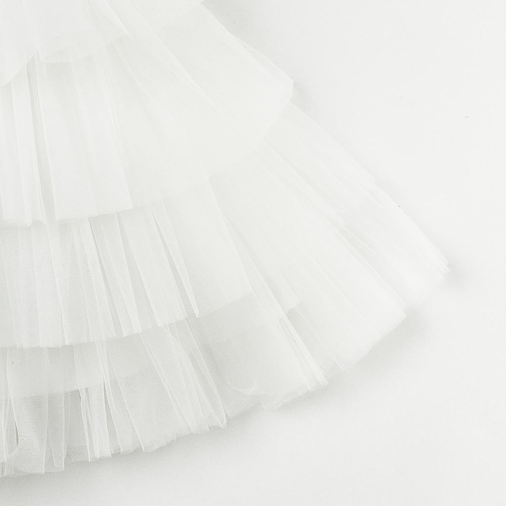 Παιδικο επισημο φορεμα με τουλι  Eleonora White Rose  με τσαντακι ασπρα