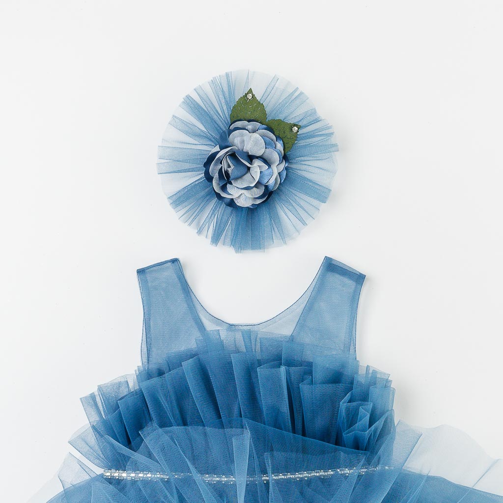 Детска официална рокля с тюл и камъни Eleonora Prom Queen Синя