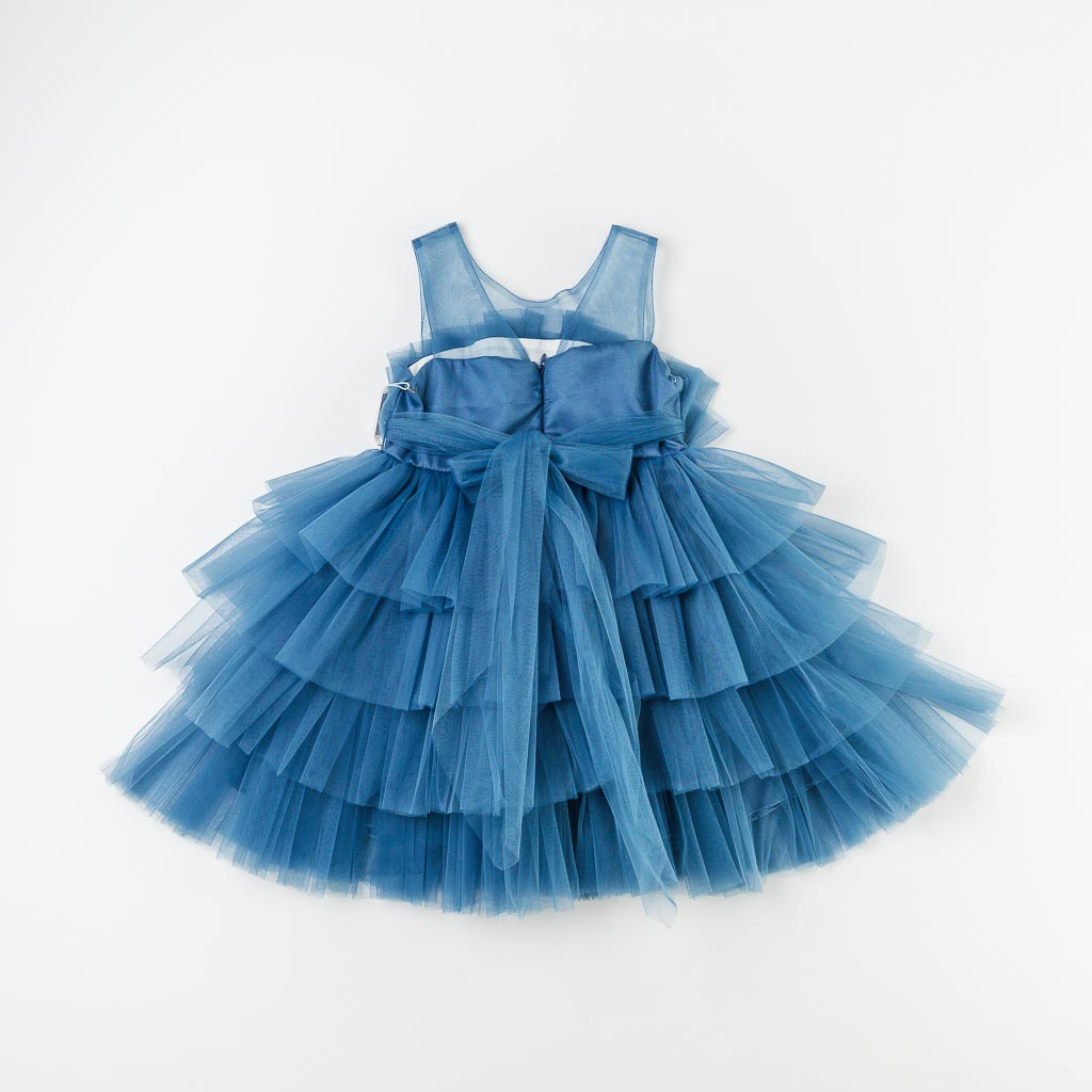 Детска официална рокля с тюл и камъни Eleonora Prom Queen Синя