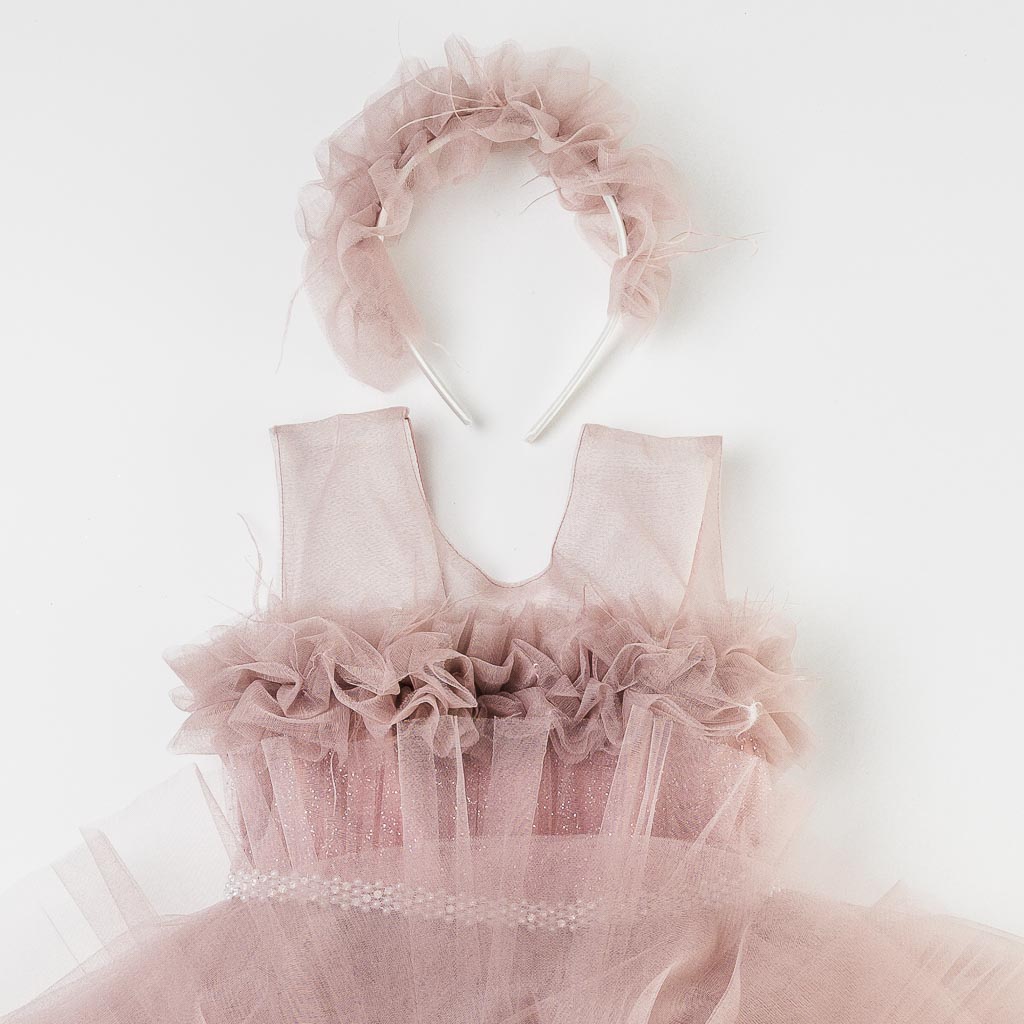 Παιδικο επισημο φορεμα με τουλι και στεκα  Miss Lucia Just Precious  Σκουρο ροζ