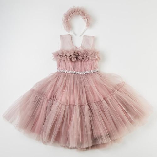 Παιδικο επισημο φορεμα με τουλι και στεκα  Miss Lucia Just Precious  Σκουρο ροζ
