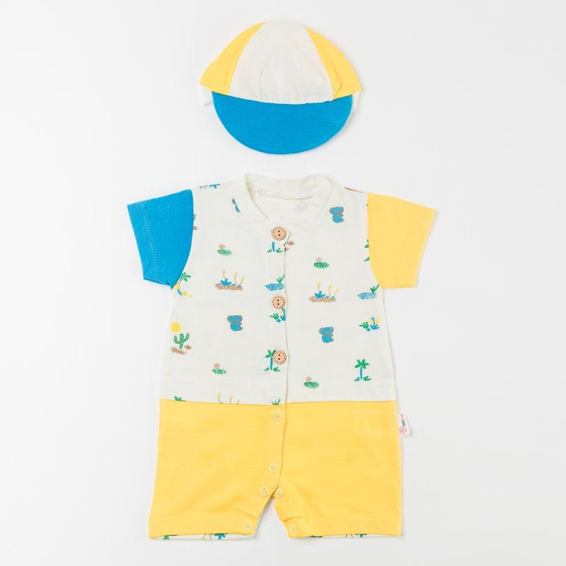 Baby overalls with short sleeves For a boy  Mini Love Summer   с щапка  Yellow