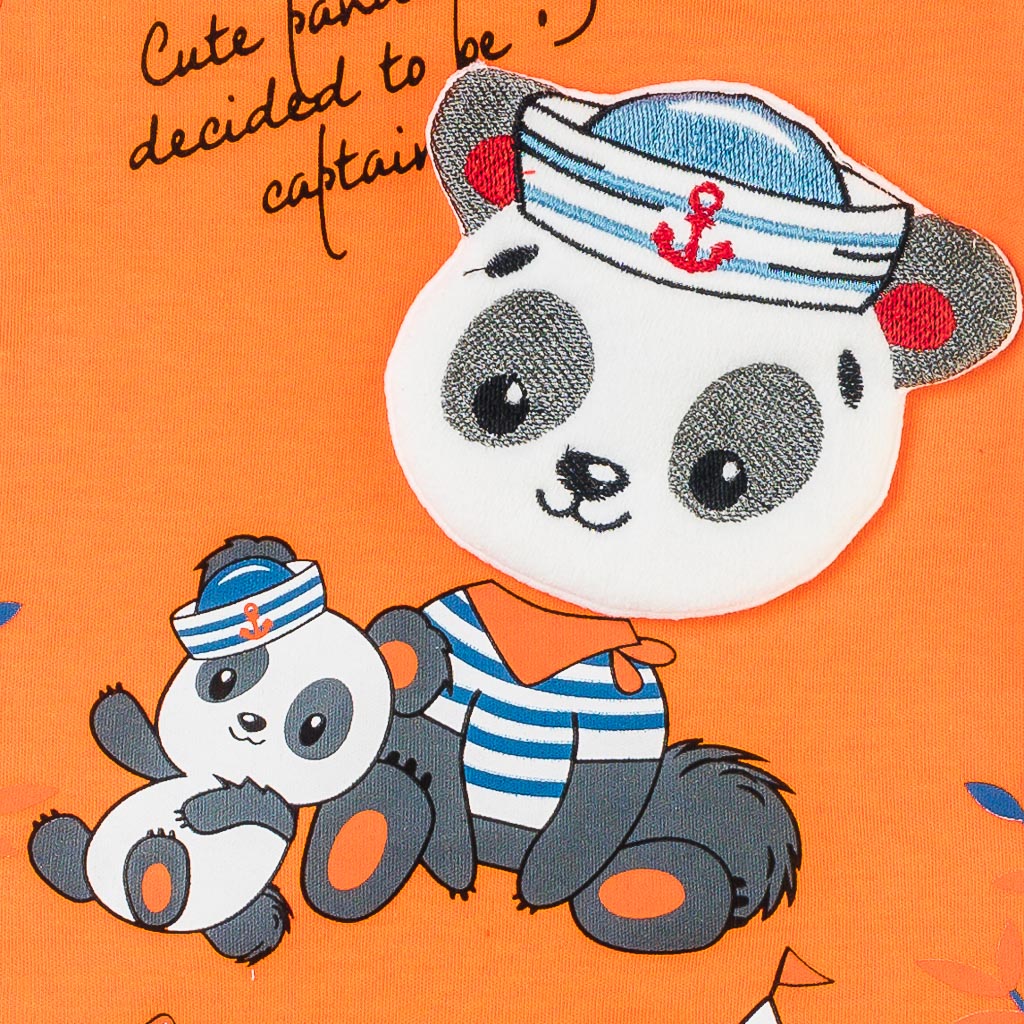 Βρεφικα φορμακια με κοντο μανικι Για Αγόρι  Cute Panda  Πορτοκαλη