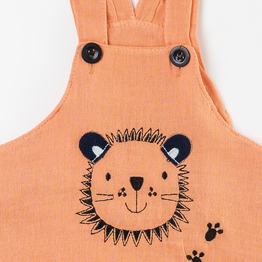 Βρεφικά σετ ρούχων Κοντομάνικη μπλούζα με Φόρμα  Mini Love - Little Lion  Πορτοκαλη