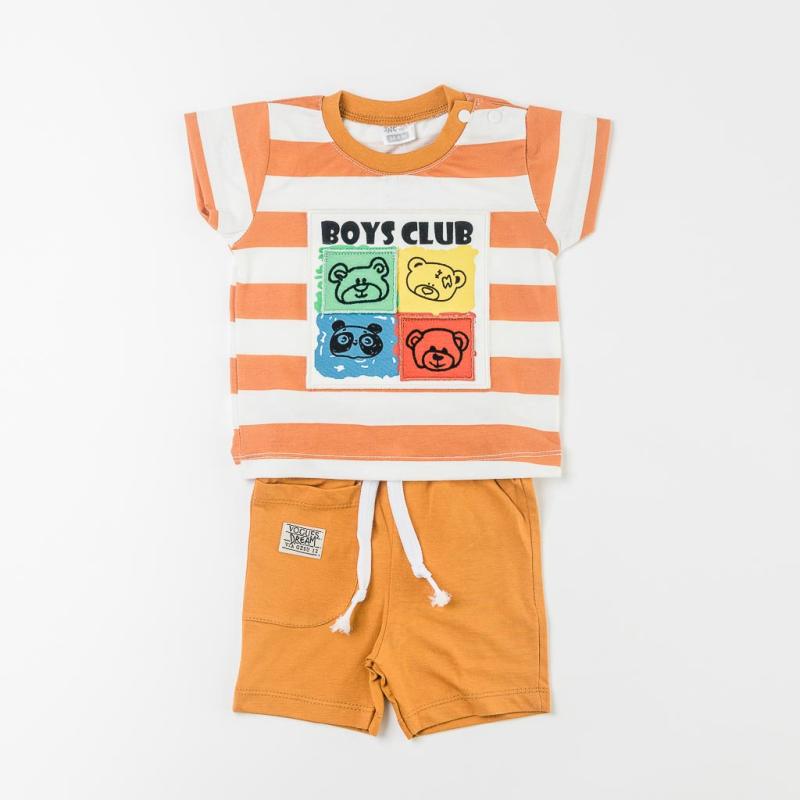 Бебешки комплект тениска и къси панталонки  момче Boys Club Кафяв