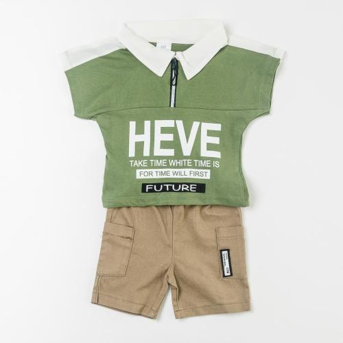 Бебешки комплект тениска с яка и къси панталонки за момчеJNF Collection Heve Зелен