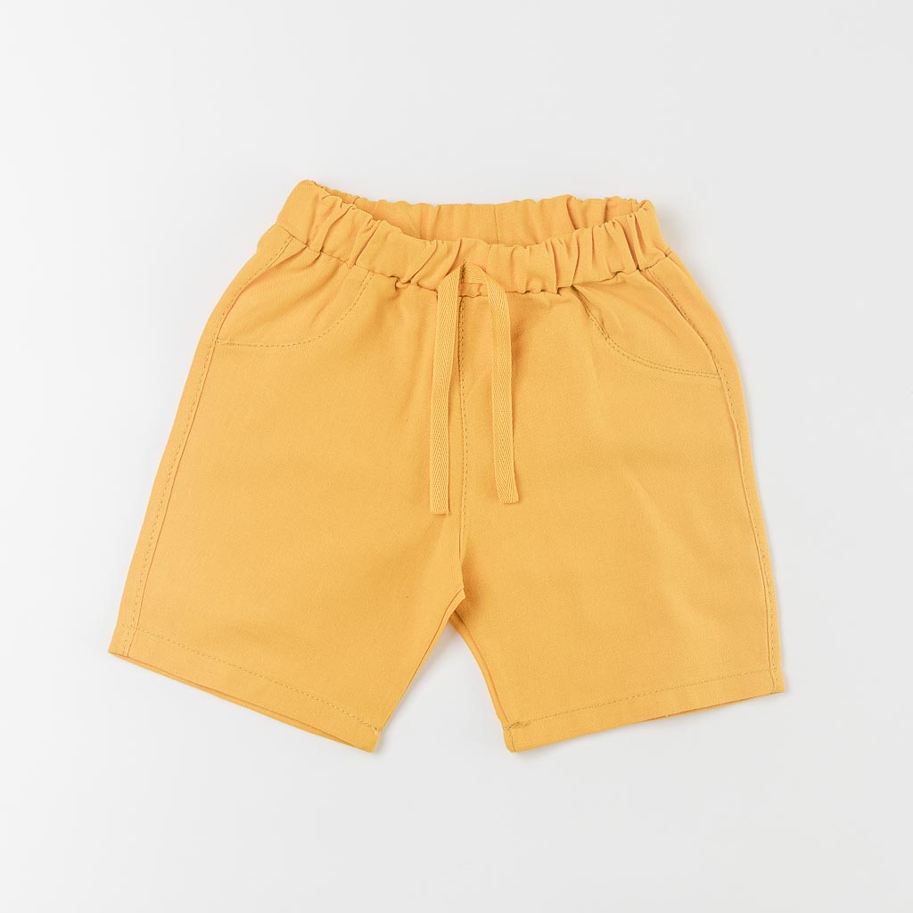 Детски комплект тениска и къси панталонки за момче Lets Trip с шапка Жълт