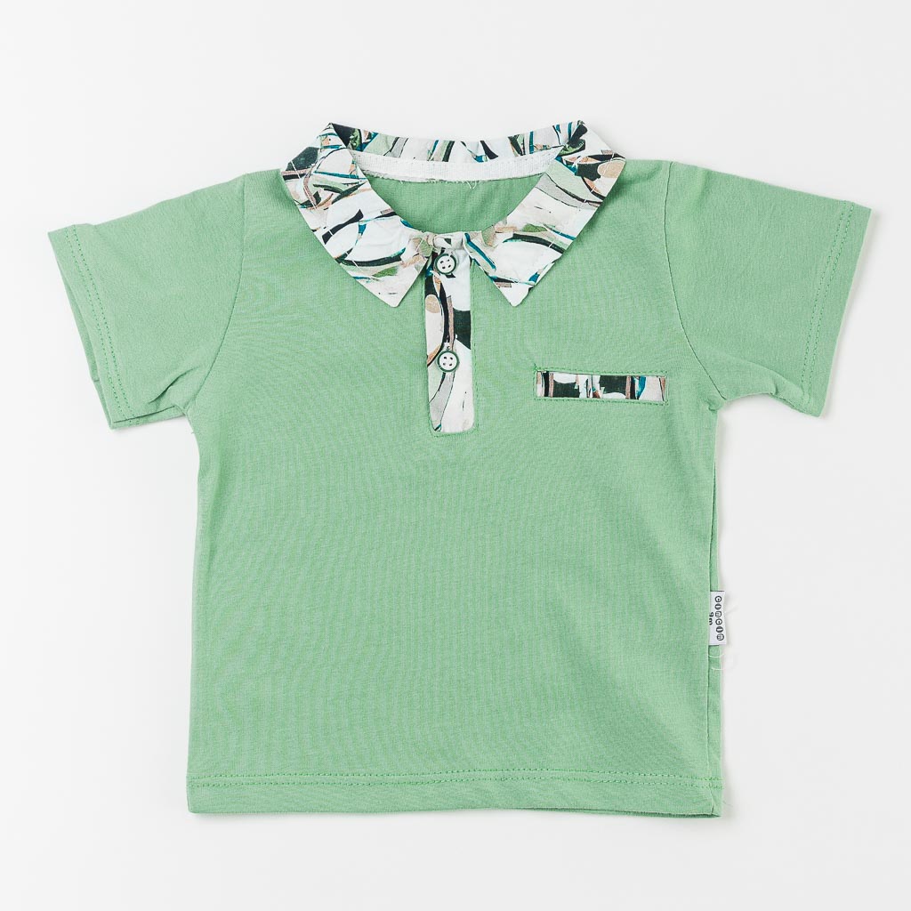 Βρεφικά σετ ρούχων Κοντομάνικη μπλούζα με γιακα με Τζιν παντελονι  Cim Cim - Cool Baby  Πρασινο