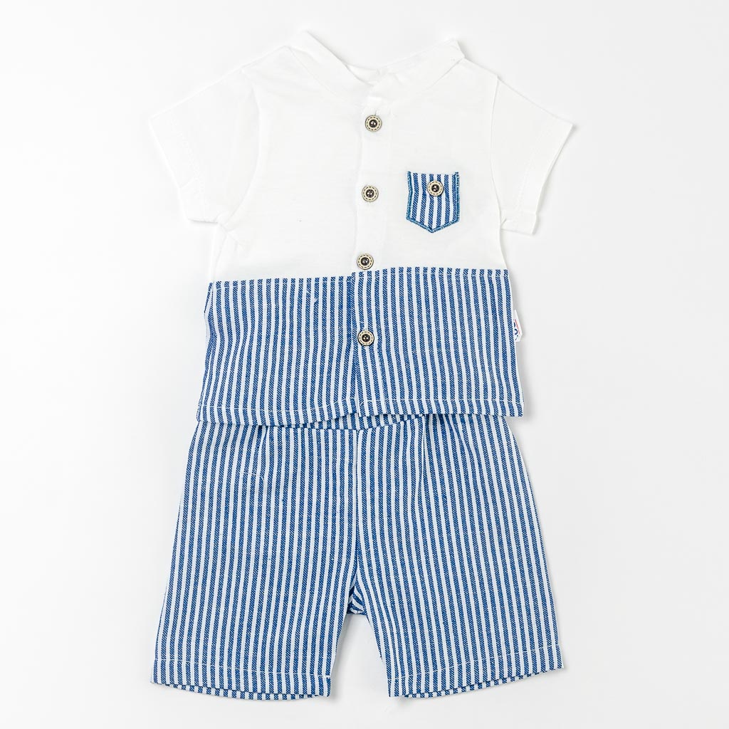 Детски комплект тениска и къси панталонки за момче Mini Love Sea Baby Бял