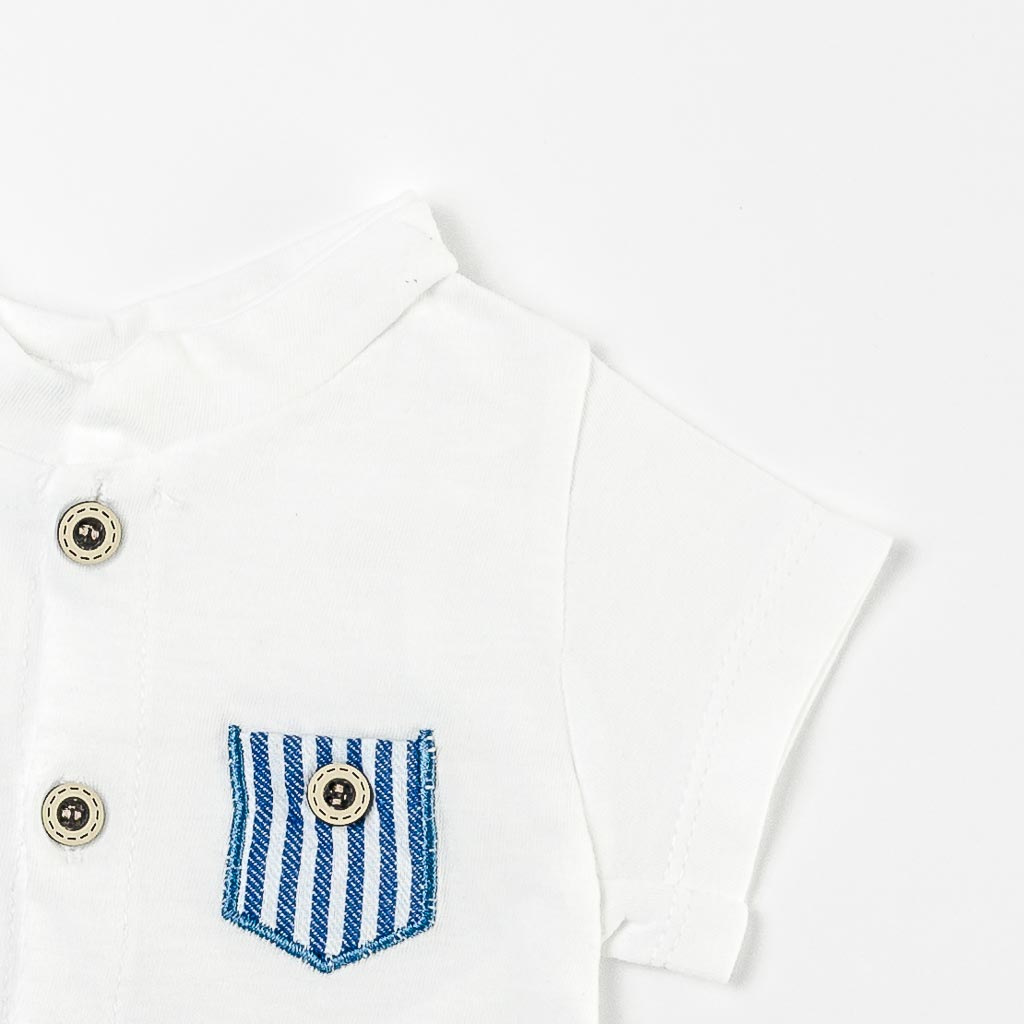 Детски комплект тениска и къси панталонки за момче Mini Love Sea Baby Бял