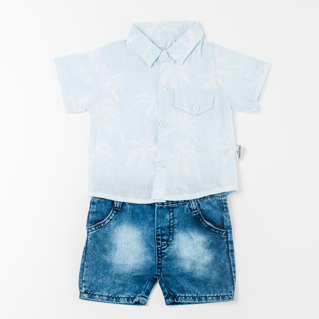Бебешки комплект за момче риза с къс ръкав и къси дънкови панталонки Cim-Cim This Cute Boy Син