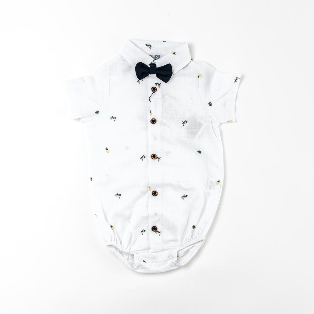 Бебешки комплект за момче риза с къс ръкав и панталонки Bontino Palms Бял