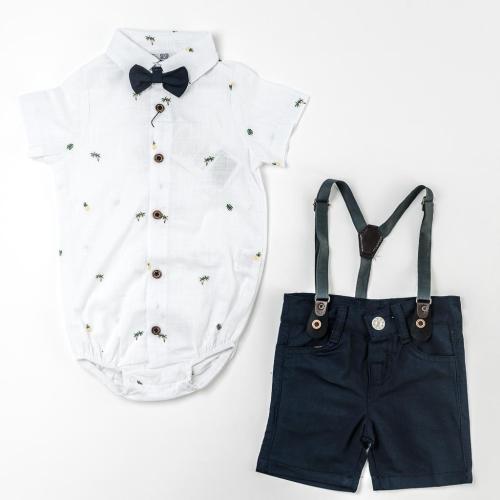Бебешки комплект за момче риза с къс ръкав и панталонки Bontino Palms Бял