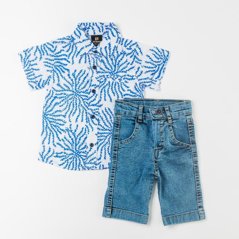 Childrens clothing set For a boy Shirt with short sleeves and Denim shorts  Efbey  Blue