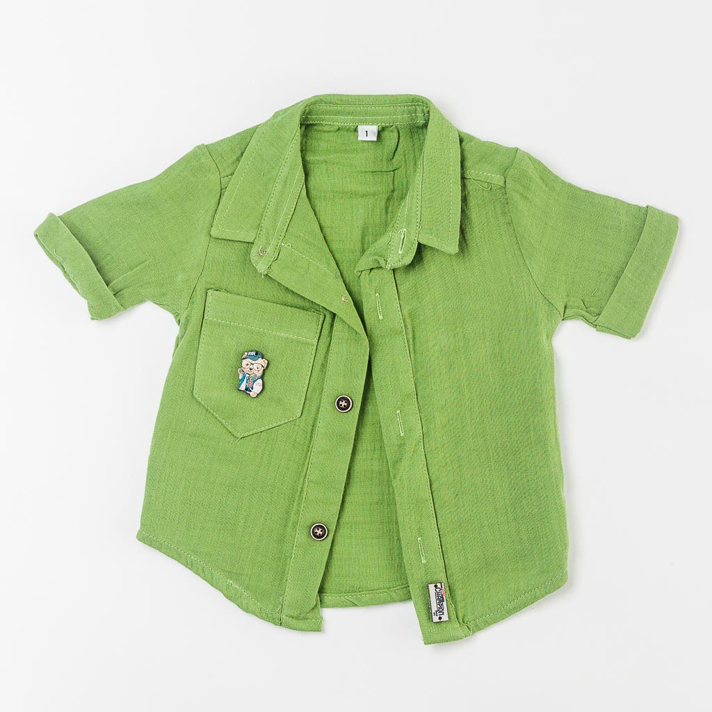 Βρεφικά σετ ρούχων Κοντομάνικη μπλούζα Τζιν παντελονι με Πουκάμισο με κοντο μανικι Για Αγόρι  This Crazy Cat  Πρασινο