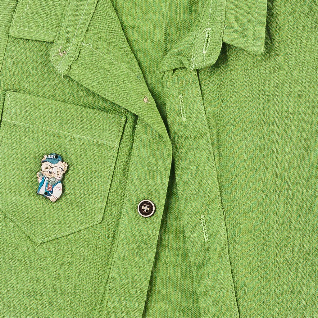 Бебешки комплект тениска дънки и риза с къс ръкав за момче This Crazy Cat Зелен