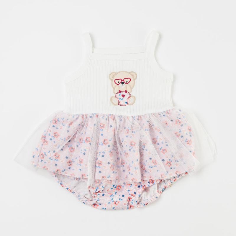 Baby bodysuit tank top For a girl with tulle  Paun Baby   Sweetheart  White