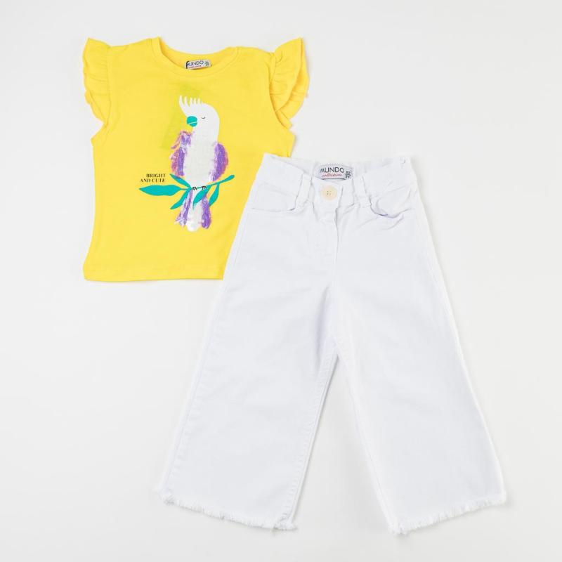 Παιδικό σετ Κοντομάνικη μπλούζα με Τζιν παντελονι Για Κορίτσι  Mundo   Bright And Cute  Κιτρινο